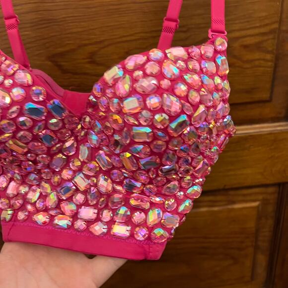 Women's XS Bustier Crop Corset Top Push up Rhinestone Detachable Straps - Picture 4 of 15